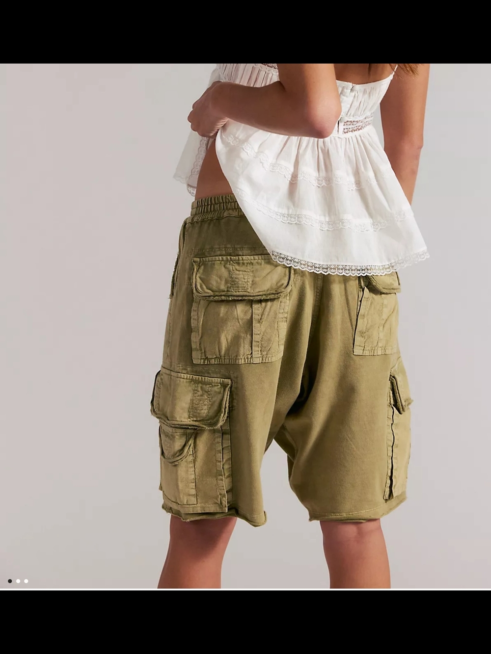 Free People Olive Green Cargo Shorts with Utility Pockets - Picture 3 of 14